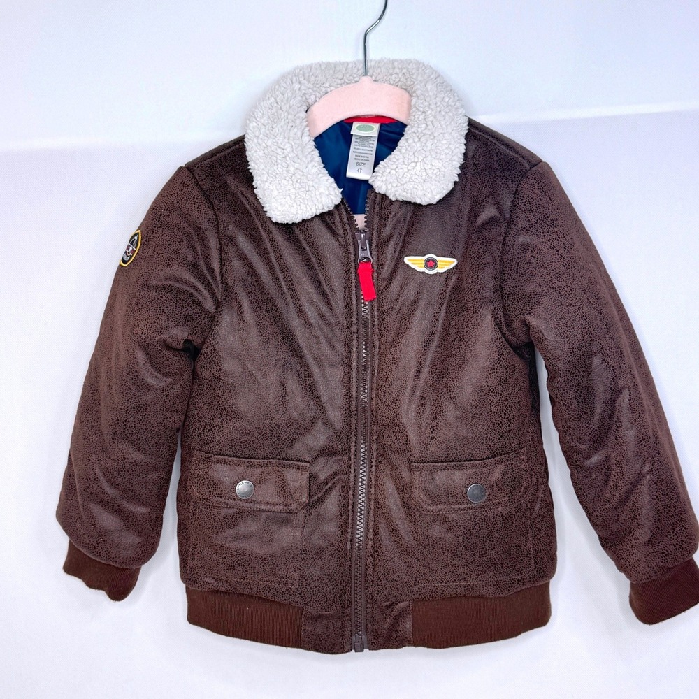 LITTLE ME Aviator Bomber Jacket 4T Brown Fighter Jet Pilot Top Gun Flight Jacket